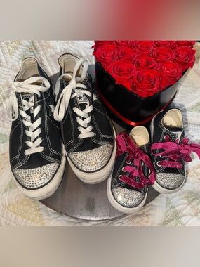 Custom Bling Converse Mommy & Me Set | Rhinestone Toe | Black Low Tops